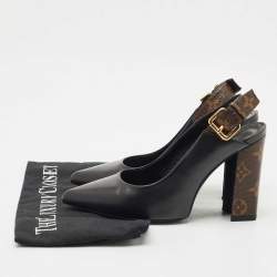 Pre Owned Louis Vuitton Black/Brown Monogram Canvas and Leather Matchmake Slingback Pumps Size 36.5