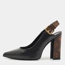 Pre Owned Louis Vuitton Black/Brown Monogram Canvas and Leather Matchmake Slingback Pumps Size 36.5