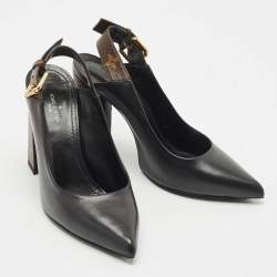Pre Owned Louis Vuitton Black/Brown Monogram Canvas and Leather Matchmake Slingback Pumps Size 36.5