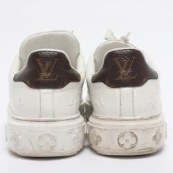 Pre Owned حذاء رياضي لويس فيتون "تايم أوت" جلد أبيض مزخرف بشعار الماركة مقاس 38