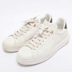 Pre Owned حذاء رياضي لويس فيتون "تايم أوت" جلد أبيض مزخرف بشعار الماركة مقاس 38