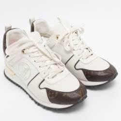 Pre Owned حذاء رياضي لوي فيتون ران أواي قماش مونوجرامي وشبكي أبيض/بني مقاس 38