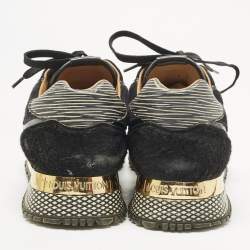 Pre Owned Louis Vuitton Black/White Calf Hair and Leather Run Away Lace Up Sneakers Size 37