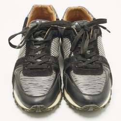 Pre Owned Louis Vuitton Black/White Calf Hair and Leather Run Away Lace Up Sneakers Size 37