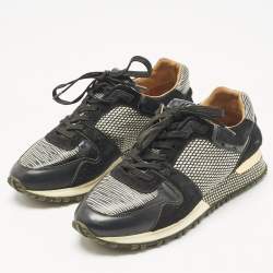 Pre Owned Louis Vuitton Black/White Calf Hair and Leather Run Away Lace Up Sneakers Size 37