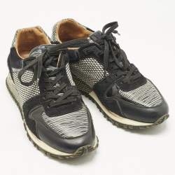 Pre Owned Louis Vuitton Black/White Calf Hair and Leather Run Away Lace Up Sneakers Size 37