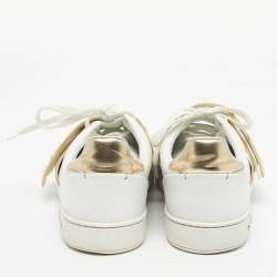 Pre Owned Louis Vuitton White/Gold Leather Frontrow Lace Up Sneakers Size 37.5