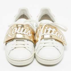 Pre Owned Louis Vuitton White/Gold Leather Frontrow Lace Up Sneakers Size 37.5