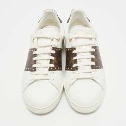 مملوكة مسبقًا Louis Vuitton White/Brown Monogram Canvas and Leather Frontrow Lace Up Sneakers Size 39