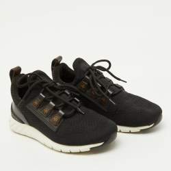 Pre Owned Louis Vuitton Black Knit Fabric and Monogram Canvas Aftergame Sneakers Size 38