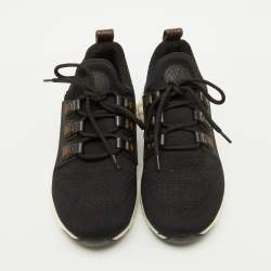 Pre Owned Louis Vuitton Black Knit Fabric and Monogram Canvas Aftergame Sneakers Size 38