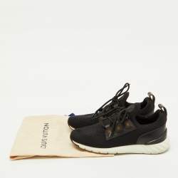 Pre Owned Louis Vuitton Black Knit Fabric and Monogram Canvas Aftergame Sneakers Size 38