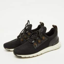 Pre Owned Louis Vuitton Black Knit Fabric and Monogram Canvas Aftergame Sneakers Size 38