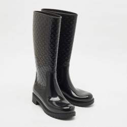 Pre Owned Louis Vuitton Black Monogram Rubber Splash Rain Boots Size 40