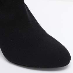 Pre Owned Louis Vuitton Black Knit Fabric LV Black Heart Sock Ankle Boots Size 38.5