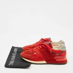 Pre Owned Louis Vuitton Red Patent Leather and Suede Run Away Lace Up Sneakers Size 38