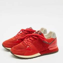 Pre Owned Louis Vuitton Red Patent Leather and Suede Run Away Lace Up Sneakers Size 38