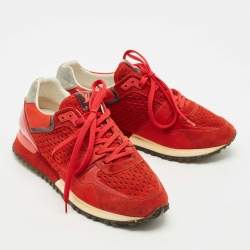 Pre Owned Louis Vuitton Red Patent Leather and Suede Run Away Lace Up Sneakers Size 38