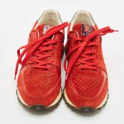 Pre Owned Louis Vuitton Red Patent Leather and Suede Run Away Lace Up Sneakers Size 38