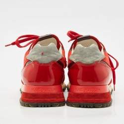 Pre Owned Louis Vuitton Red Patent Leather and Suede Run Away Lace Up Sneakers Size 38