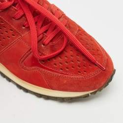 Pre Owned Louis Vuitton Red Patent Leather and Suede Run Away Lace Up Sneakers Size 38