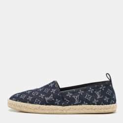Pre Owned Louis Vuitton Navy Blue Denim Waterfall Espadrille Flats Size 38