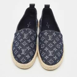 مملوكة مسبقًا Louis Vuitton Navy Blue Denim Waterfall Espadrille Flats Size 38
