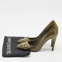 Pre Owned Louis Vuitton Green Patent Leather Round Toe Pumps Size 36.5