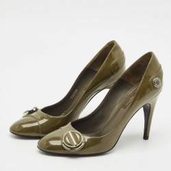 Pre Owned Louis Vuitton Green Patent Leather Round Toe Pumps Size 36.5