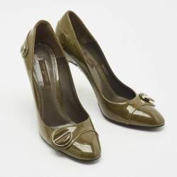 Pre Owned Louis Vuitton Green Patent Leather Round Toe Pumps Size 36.5