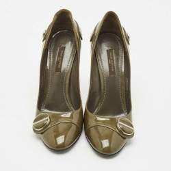 Pre Owned Louis Vuitton Green Patent Leather Round Toe Pumps Size 36.5