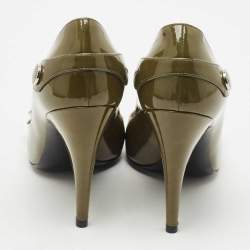 Pre Owned Louis Vuitton Green Patent Leather Round Toe Pumps Size 36.5