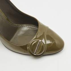 Pre Owned Louis Vuitton Green Patent Leather Round Toe Pumps Size 36.5