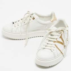 Pre Owned Louis Vuitton White Leather Time Out Low Top Sneakers Size 38