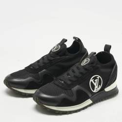 Pre Owned Louis Vuitton Black Neoprene and Suede Run Away Sneakers Size 38