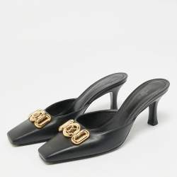 Pre Owned Louis Vuitton Black Leather Rotary Mules Size 38