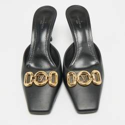 Pre Owned Louis Vuitton Black Leather Rotary Mules Size 38