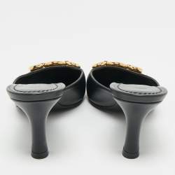 Pre Owned Louis Vuitton Black Leather Rotary Mules Size 38