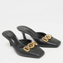 Pre Owned Louis Vuitton Black Leather Rotary Mules Size 38