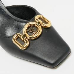 Pre Owned Louis Vuitton Black Leather Rotary Mules Size 38