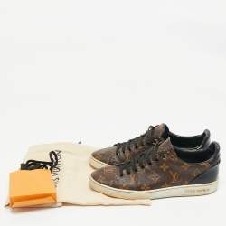 Pre Owned Louis Vuitton Brown/Black Monogram Canvas And Patent Leather Frontrow Low Top Sneakers Size 38