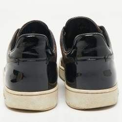 Pre Owned Louis Vuitton Brown/Black Monogram Canvas And Patent Leather Frontrow Low Top Sneakers Size 38
