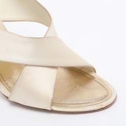 Pre Owned Louis Vuitton Cream Satin Cross Strap Embellished Heel Slingback Sandals Size 38.5