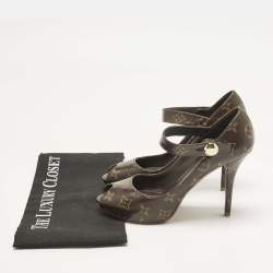 Pre Owned Louis Vuitton Brown Monogram Canvas Ritual Mary Jane Peep Toe Pumps Size 37.5