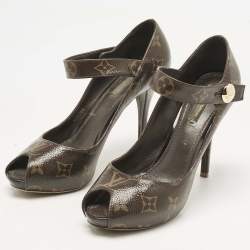 Pre Owned Louis Vuitton Brown Monogram Canvas Ritual Mary Jane Peep Toe Pumps Size 37.5