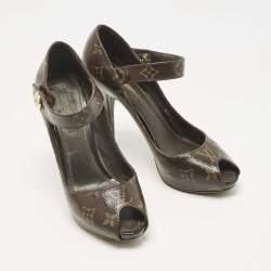 Pre Owned Louis Vuitton Brown Monogram Canvas Ritual Mary Jane Peep Toe Pumps Size 37.5