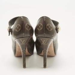 Pre Owned Louis Vuitton Brown Monogram Canvas Ritual Mary Jane Peep Toe Pumps Size 37.5
