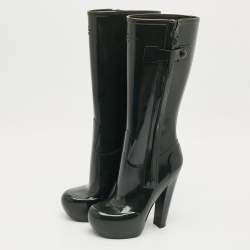 Pre Owned Louis Vuitton Green Rubber Platform Rain Boots Size 40