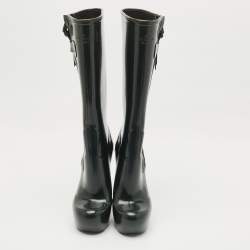 Pre Owned Louis Vuitton Green Rubber Platform Rain Boots Size 40