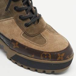 Pre Owned Louis Vuitton Multicolor Croc Embossed Leather and Suede Laureate Ankle Length Boots Size 38.5